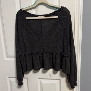 Women's Dark Grey V-Neck Top